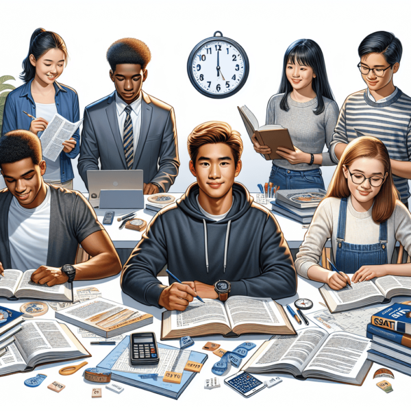 A South Asian male student, a black female student, a Hispanic male student, and a Caucasian female student are gathered around a large table covered